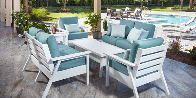 Blue and white outdoor furniture